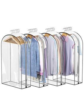 Clear Garment Bags Hanging Suit Coat Storage Closet Dust Cover 40 Inch 4 Pack